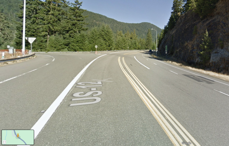 Google Street View image of a wide highway intersection with very skinny shoulders.